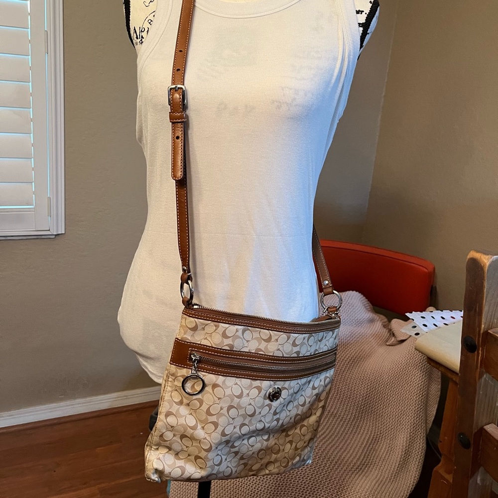 Coach tan crossbody 12” wide x 10” high